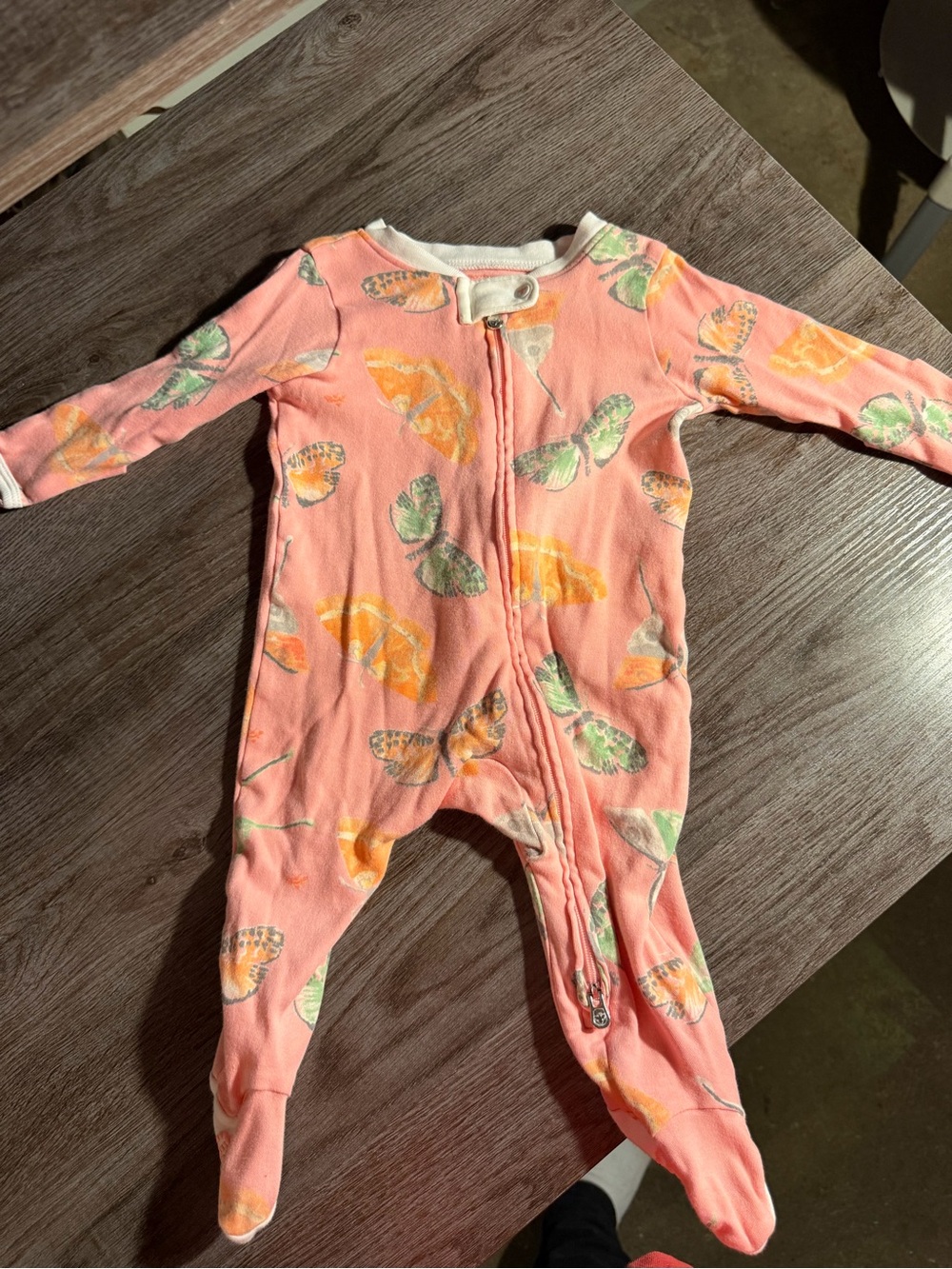Burt's Bees Pink Butterfly Print Footed One-Piece